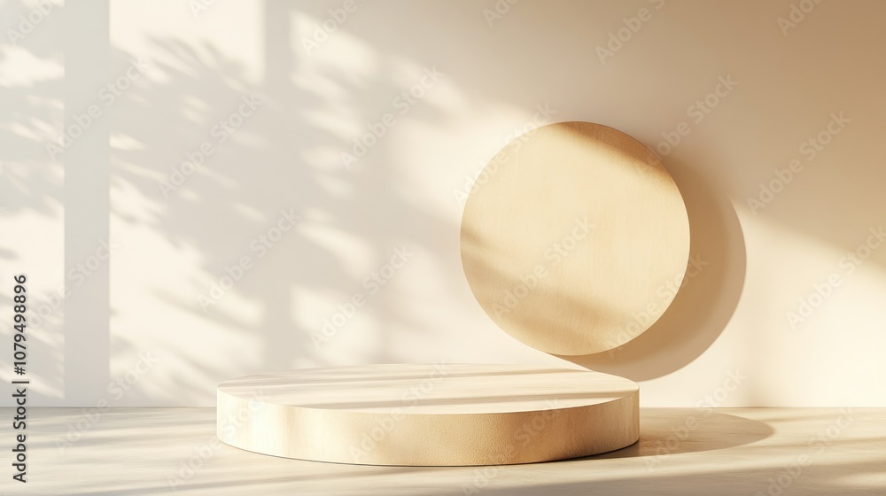 Poster Realistic 3D rendering of a minimalistic round geometric podium for product display and marketing
