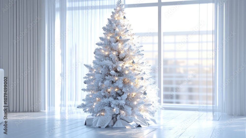 Aufkleber 3d render of a white christmas tree in an indoor setting