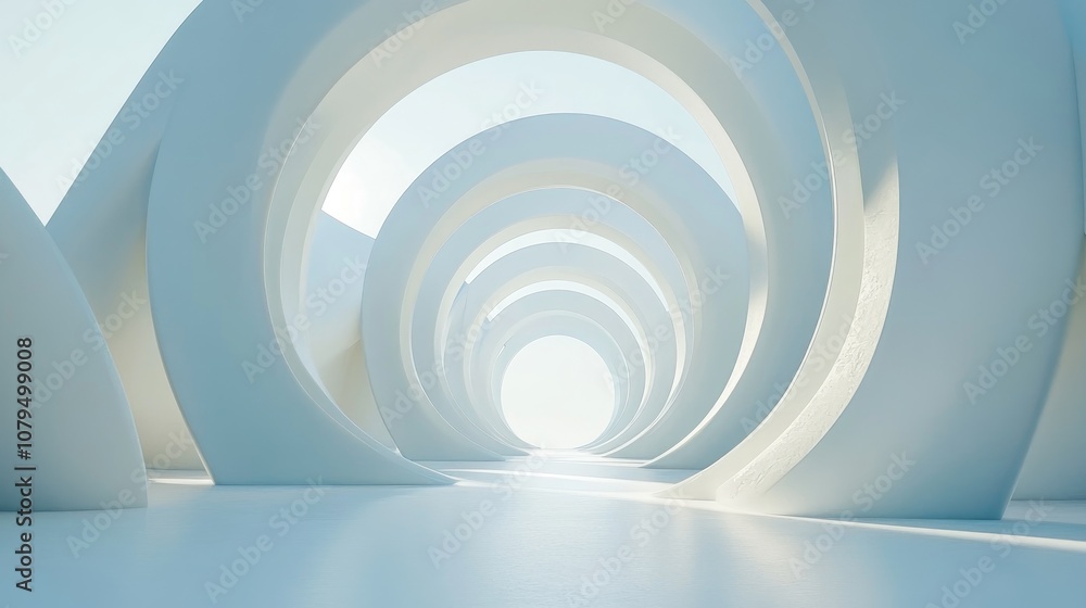 Fototapete abstract geometric architecture featuring circular frame backgrounds in a white space 3d rendering