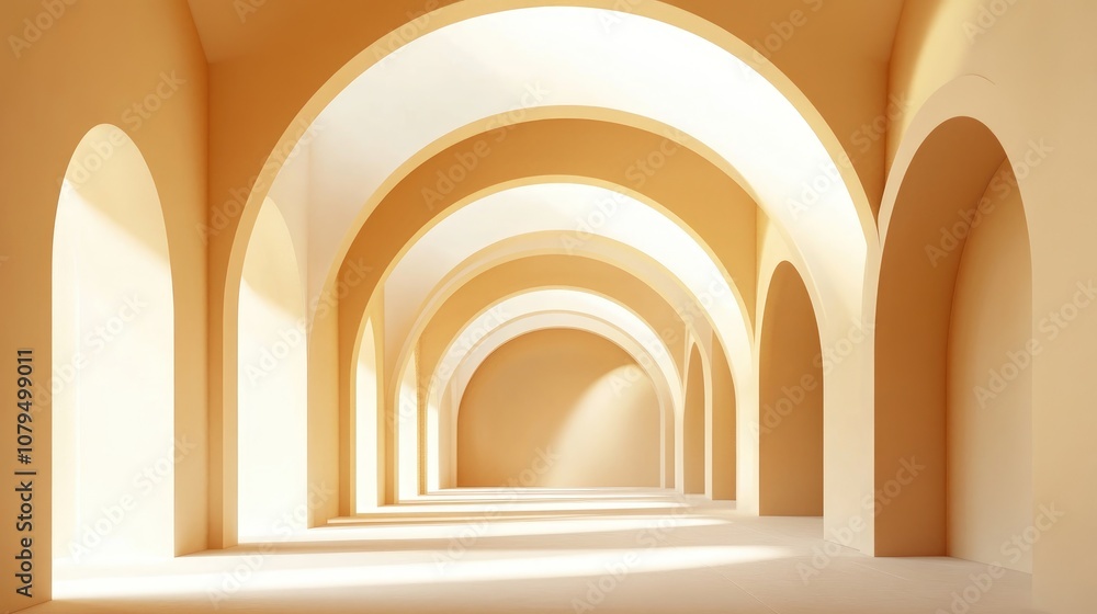 Poster abstract architectural background with arched interior in 3d rendering