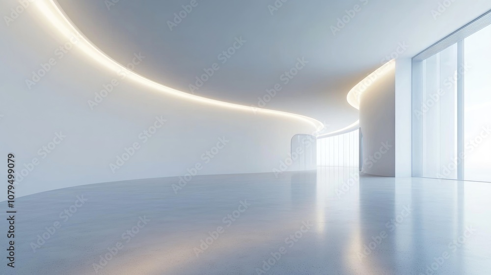 Leinwandbilder abstract white space featuring a curved wall modern empty showroom with flooring conceptual backgrou