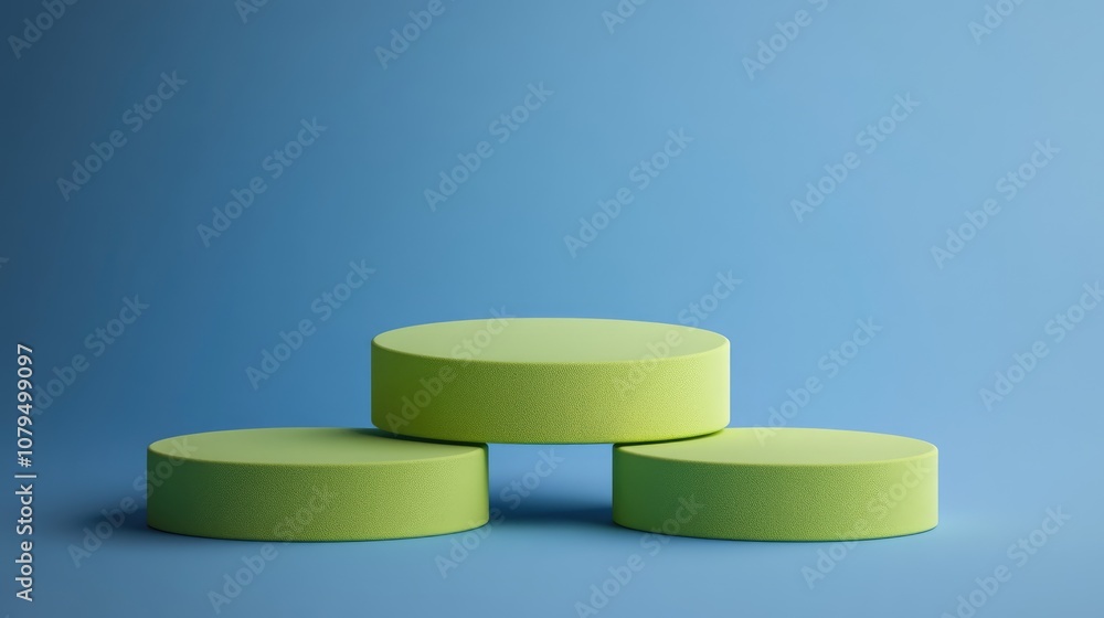 Poster minimalist green podium on a blue backdrop geometric shape 3d rendering suitable for product display
