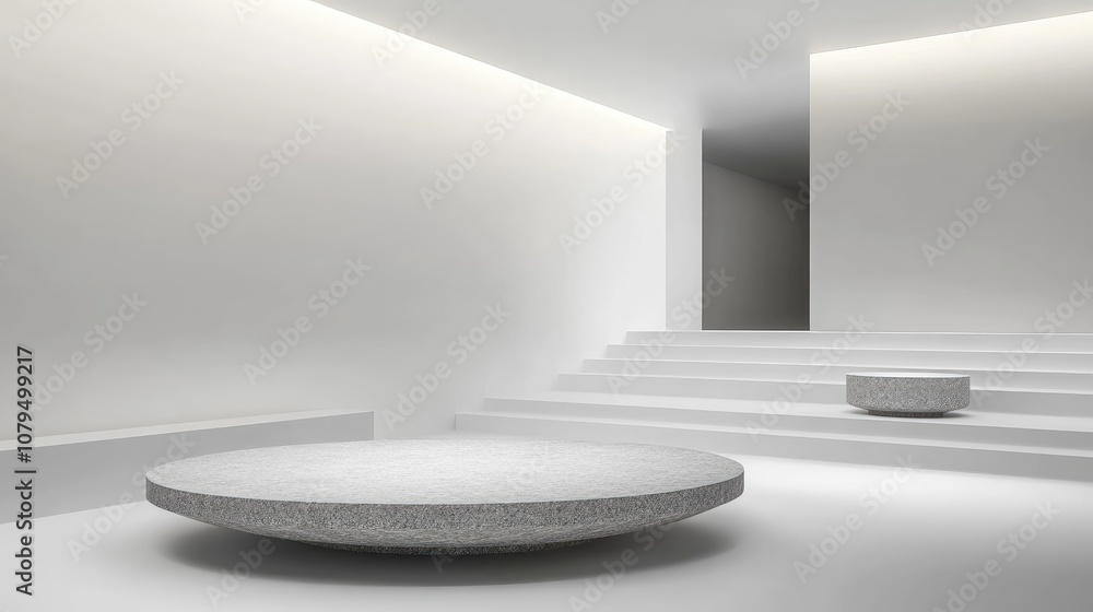 Poster display pedestal and design platform in a white room with lateral lighting 3d rendering