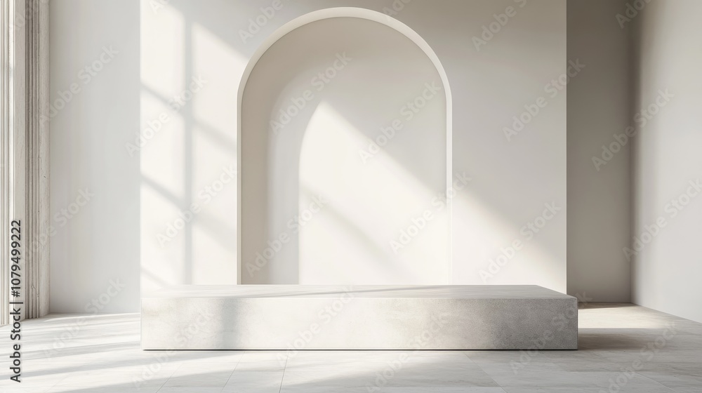 Poster 3d render of a product display podium in a minimalist white room