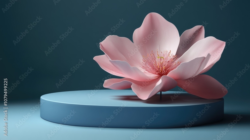 Poster 3d rendering of an elegant flower displayed on a podium for a romantic or seasonal project