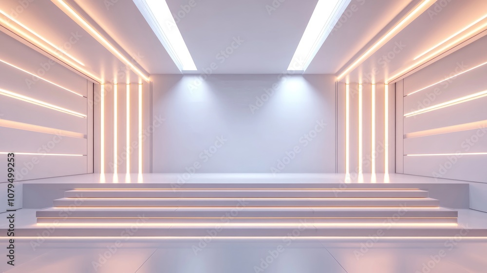 Poster modern white empty event stage with lighting featuring a futuristic background sci fi high tech conc