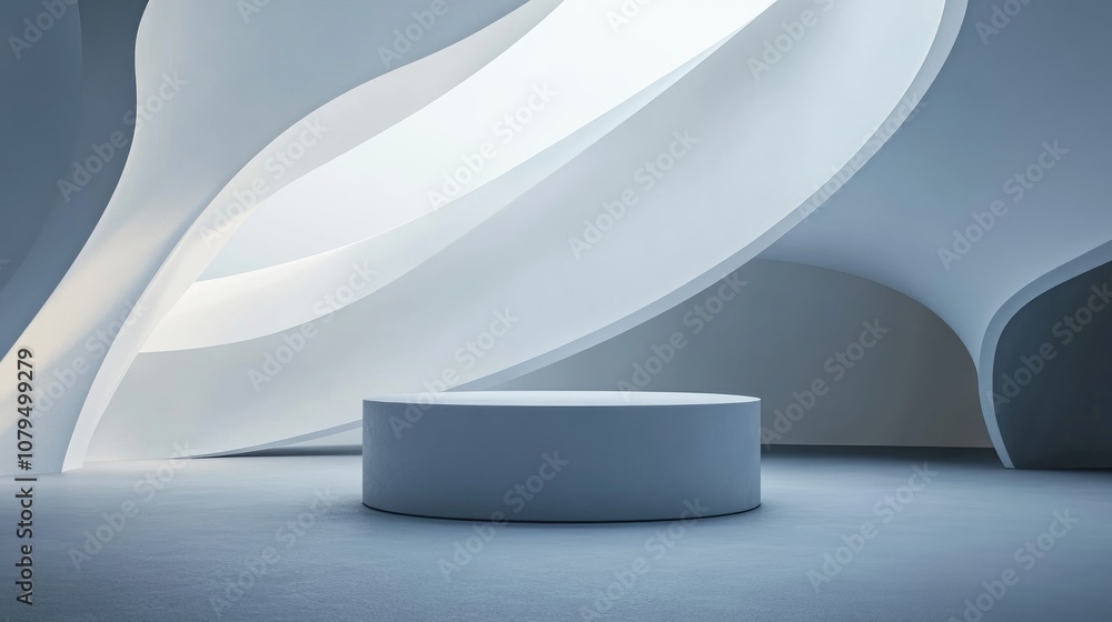 Poster minimalist abstract backdrop featuring a pedestal 3d illustration and rendering