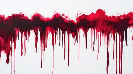 Red paint resembling blood drips onto a white background