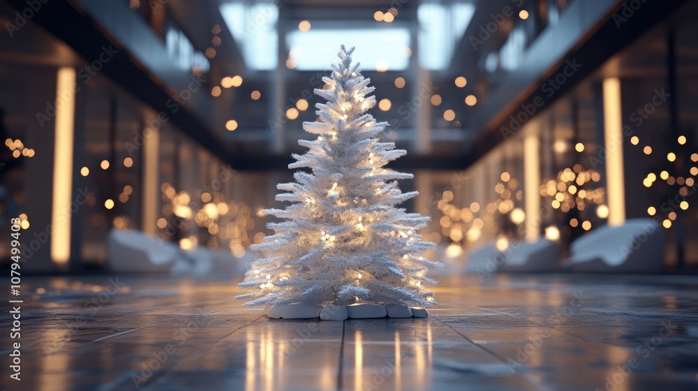 Aufkleber 3d render of a white christmas tree in an indoor setting