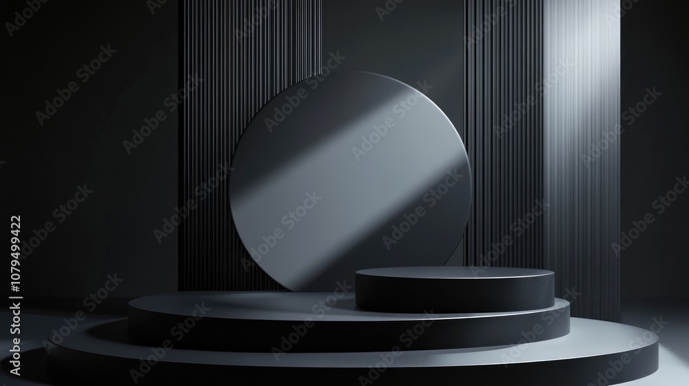 Poster minimalist 3d gray and black cylindrical podium with an abstract geometric shape ideal for product p