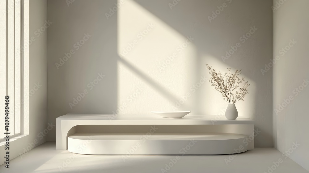 Poster minimalist 3d render of a white design for a product display podium