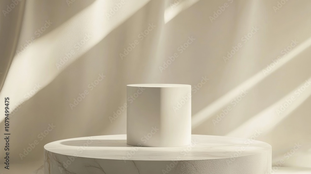 Poster 3d rendering of a white cylinder podium designed for product branding and packaging display featurin