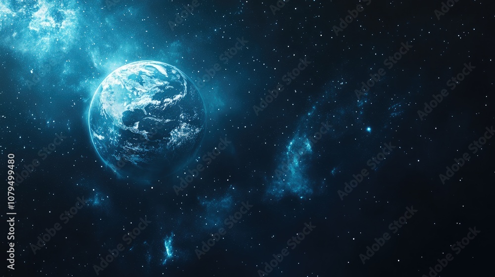 Poster abstract blue space background featuring earth and galaxy showcasing a planetary glow ideal for scie
