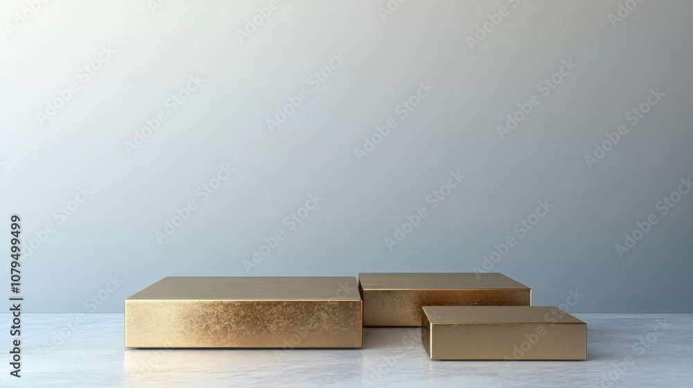 Aufkleber empty brass square podium for geometric shapes mockup platforms for product display minimalist desig