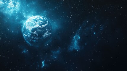 Abstract blue space background featuring Earth and galaxy showcasing a planetary glow Ideal for science and education themes related to outer space
