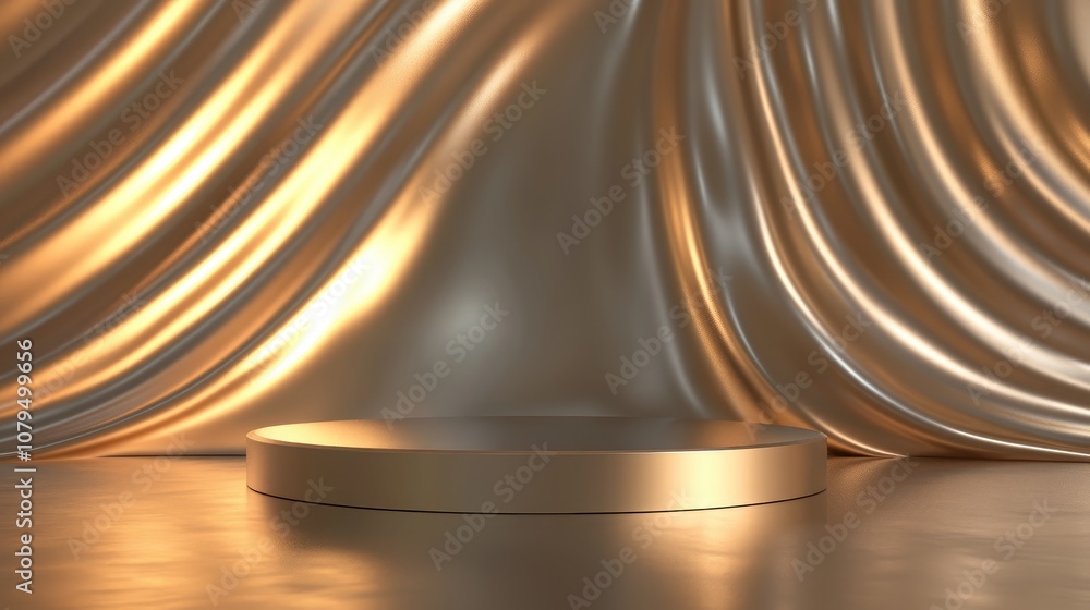 Poster Elegant metallic podium platform designed for showcasing products Contemporary abstract shape for displaying items 3D rendering