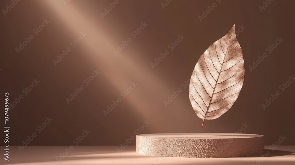 Poster 3d podium presentation featuring a leaf shadow against a brown backdrop space for text ideal for cos