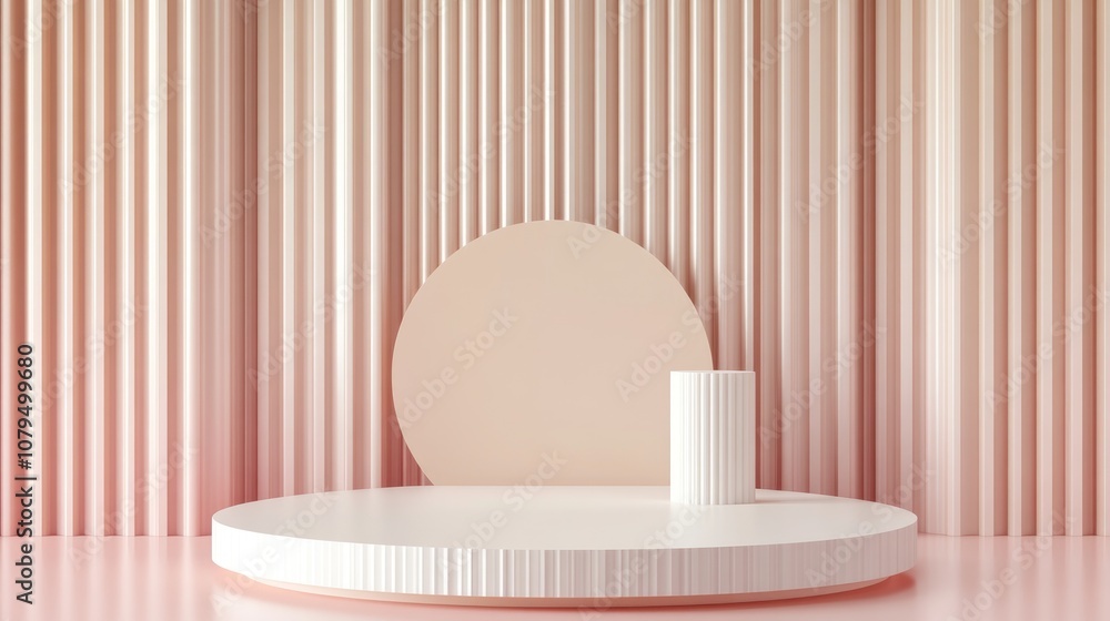 Poster premium podium in an abstract minimal interior setting with a pastel light background mockup for exh
