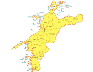 愛媛県　地図　黄色　イラスト