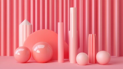 Elegant pink geometric shape composition in a minimalistic style 3D rendering Adorable aesthetic