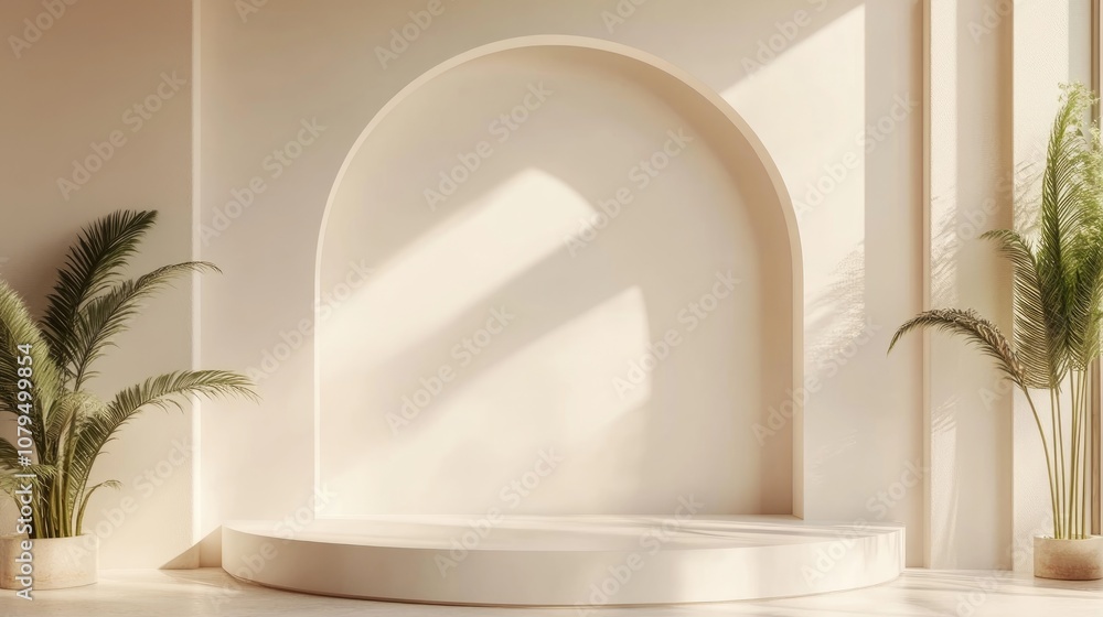 Fototapete minimalist podium design with an abstract backdrop for showcasing products 3d rendering