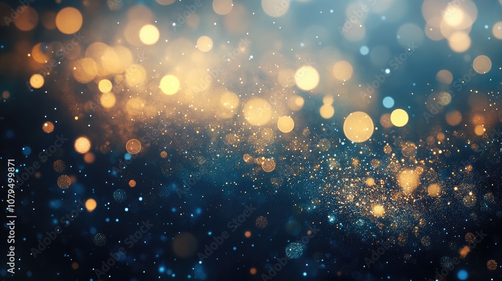 Poster vintage fireworks in gold and blue with bokeh effects creating an abstract holiday background with a