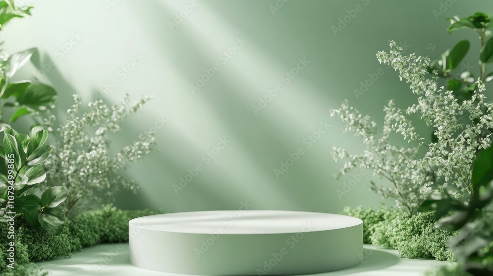 Leinwandbilder empty podium display on green backdrop 3d rendering