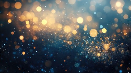 Vintage fireworks in gold and blue with bokeh effects creating an abstract holiday background with ample copy space