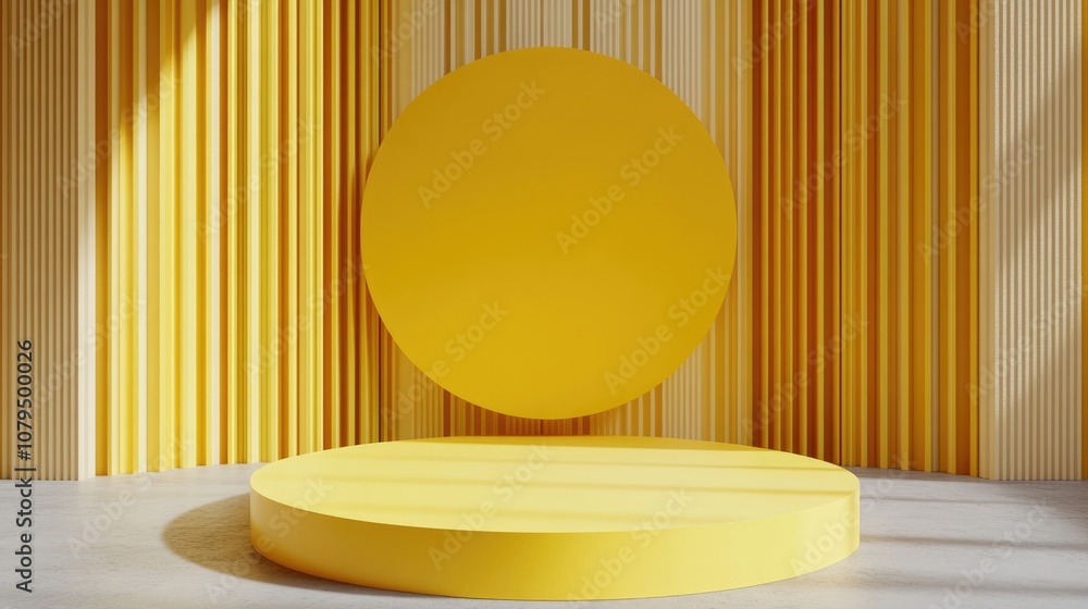Poster Podium featuring yellow circular background 3D rendering