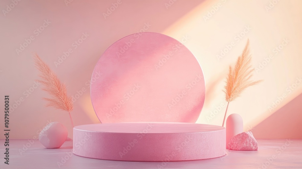 Poster 3d pink cylindrical podium in a minimalist studio setting abstract geometric shape illustration for 
