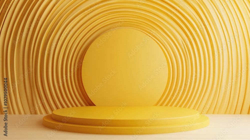 Aufkleber podium featuring yellow circular background 3d rendering