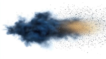 Abstract smoke explosion with dark and golden particles dispersing.