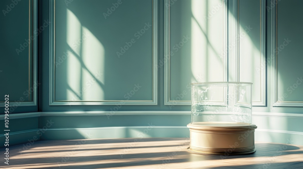 Aufkleber Elegant background featuring a pedestal and display case 3D illustration and rendering