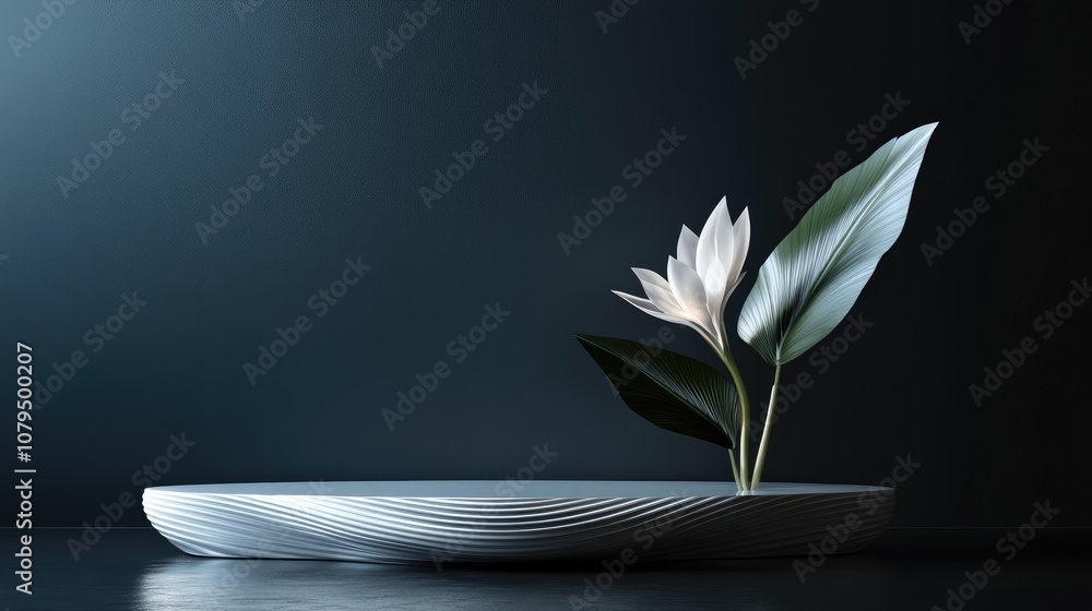 Poster 3d rendering of a podium scene featuring a geometric platform with a leaf design ideal for showcasin