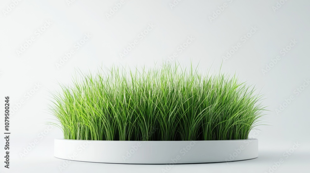 Poster 3d rendering of a grass podium against a white background