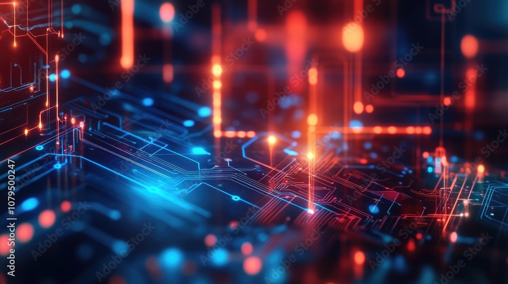Poster advanced digital technology illustration featuring a high tech circuit board background