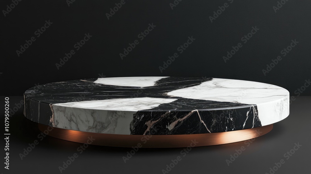 Aufkleber 3d abstract rendering of a marble podium in black white and copper set against a dark background a b