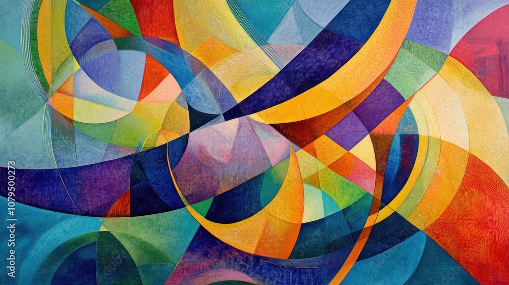 Aufkleber colorful abstract composition featuring dynamic lines and circles in various hues and movements