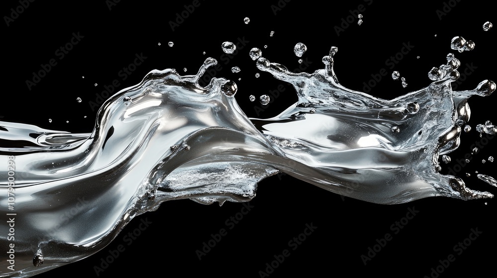 Poster silver splash in a 3d illustration showcasing dynamic movement and fluidity through an artistic rend