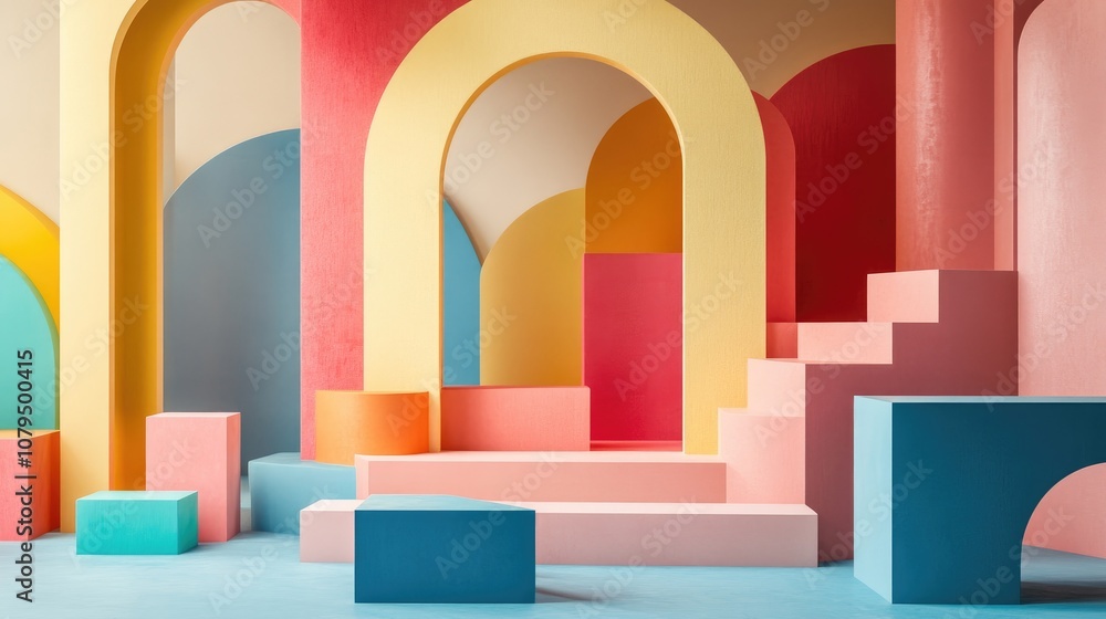 Poster 3d render of an abstract colorful background featuring geometric shapes a playful arrangement of ste