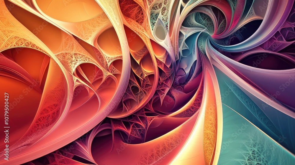 Poster vibrant and chaotic abstract fractal design featuring colorful patterns and intricate shapes ideal f