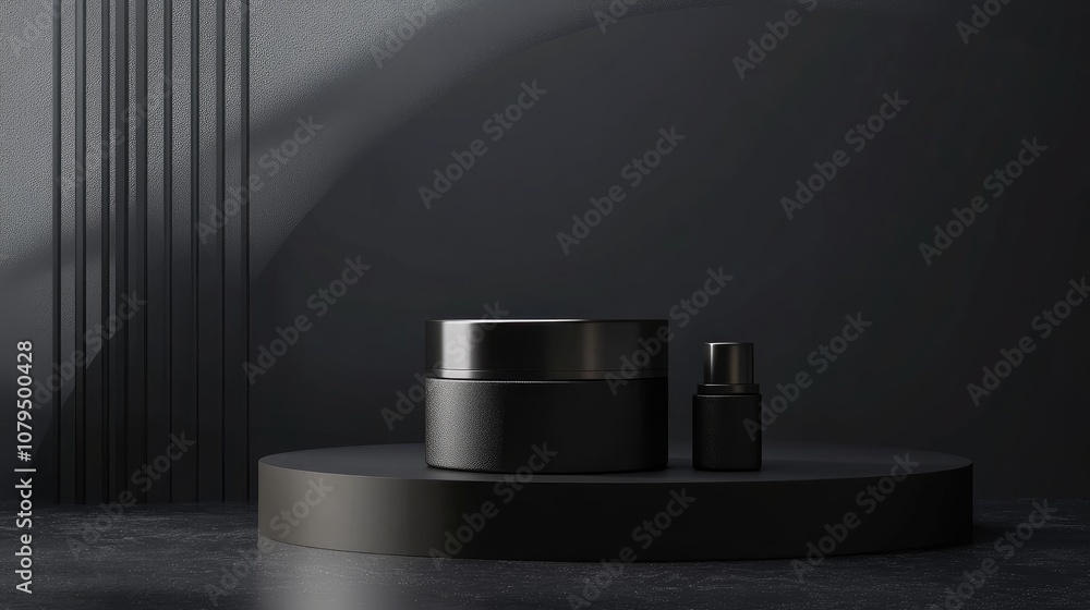 Poster 3D rendering of an empty backdrop for cream cosmetics featuring a sleek black podium background