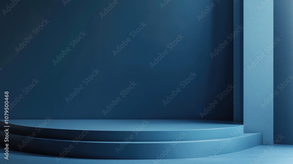 Aufkleber 3d rendering of a blue podium against a matching background featuring a blank space for cosmetic and
