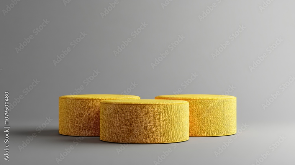 Poster yellow wool pedestal showcasing a simple podium for product presentation in 3d render against a gray
