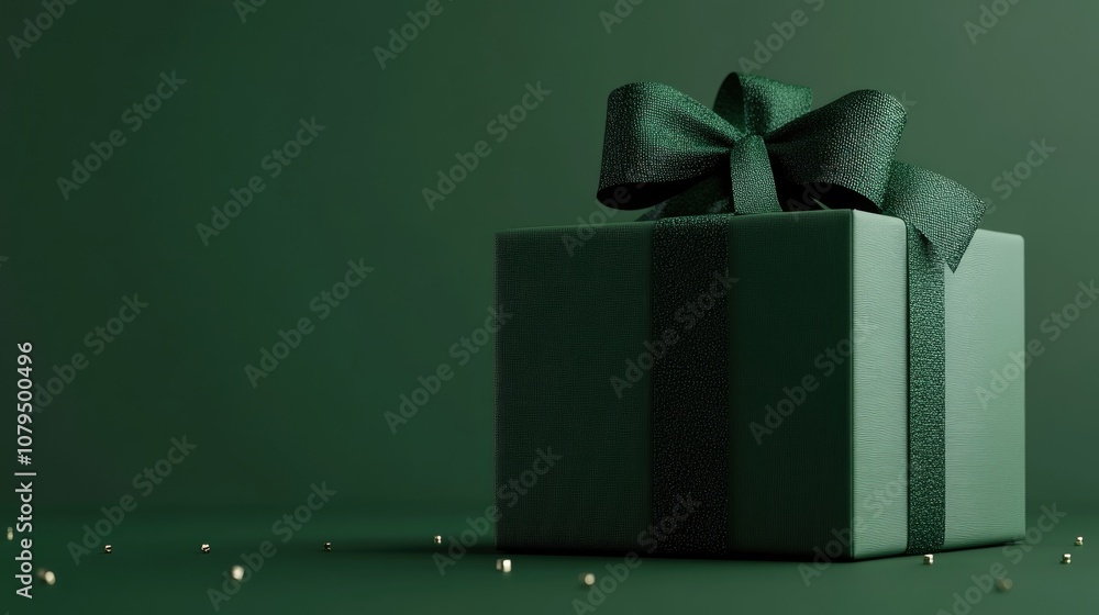 Poster simple product backdrop for holiday and sale promotions featuring a green gift box adorned with a gr