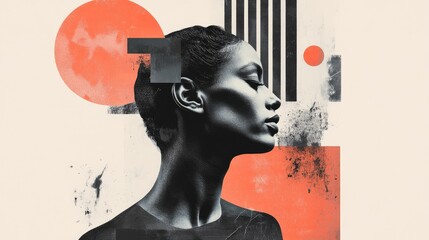 A distinctive brand identity poster template showcases an artistic portrayal of an individual combined with abstract shapes and textures