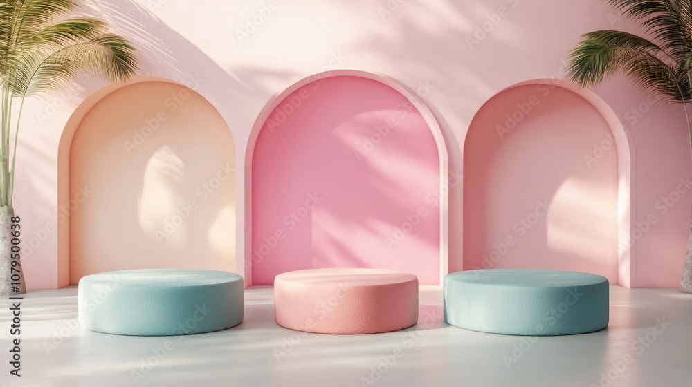 Aufkleber 3d product podium on pastel background abstract minimal geometric concept studio platform for exhibi