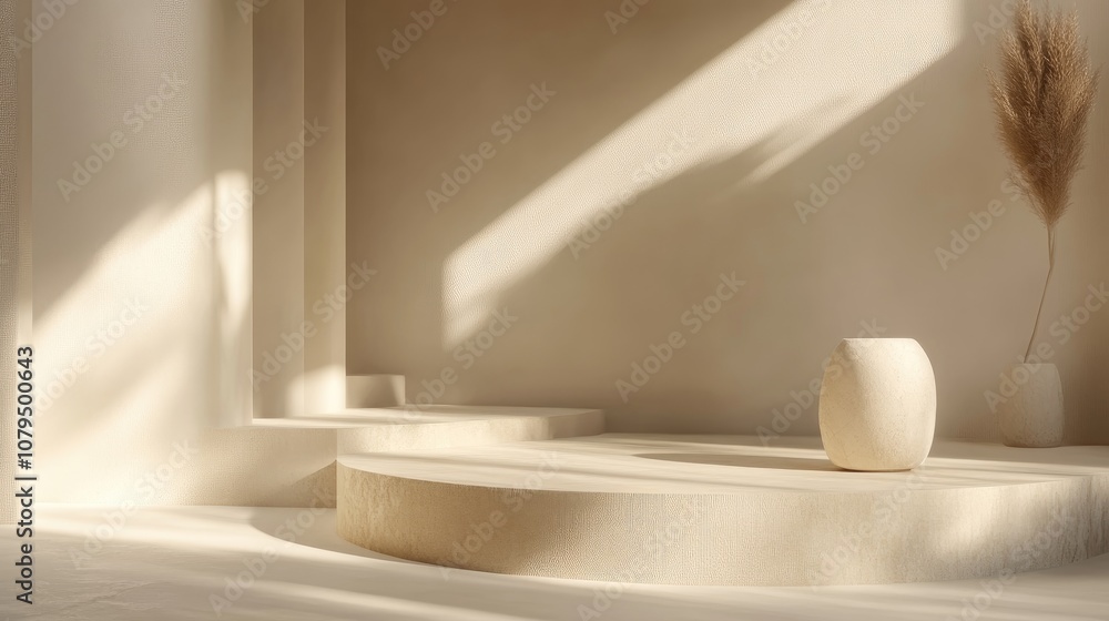 Aufkleber Abstract minimal scene featuring a geometric pedestal platform showcasing product photography with 3D rendering
