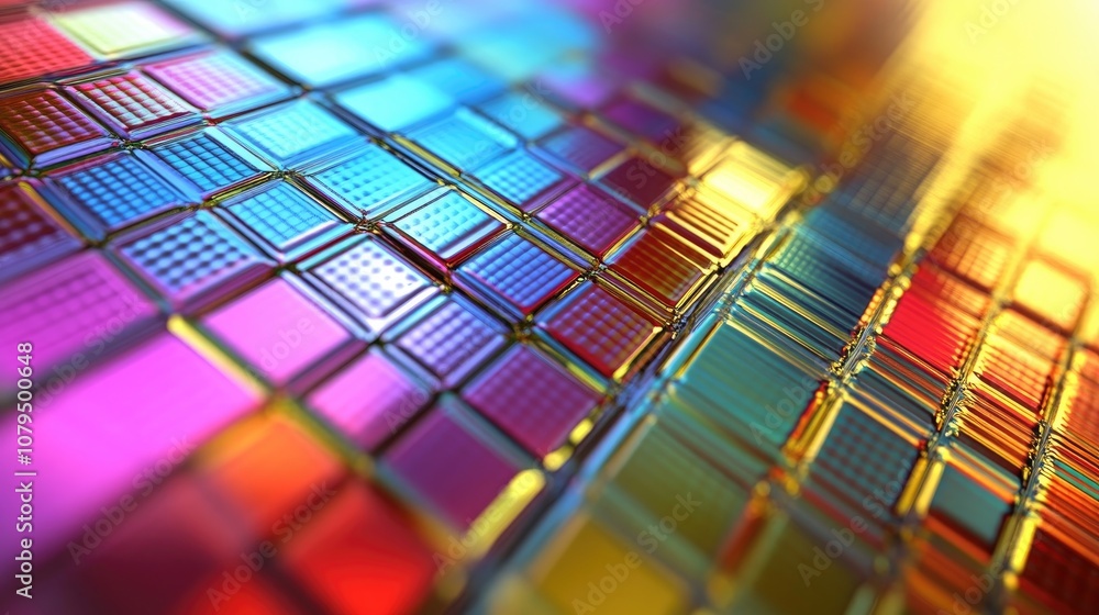 Poster vibrant abstract background featuring a metallic grid design in multiple colors