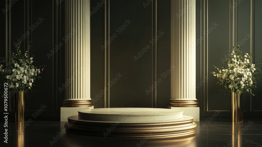 Poster classic 3d render of a podium with column background